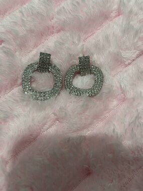 Sparkling Crystal Hoop Drop Earrings - Silver